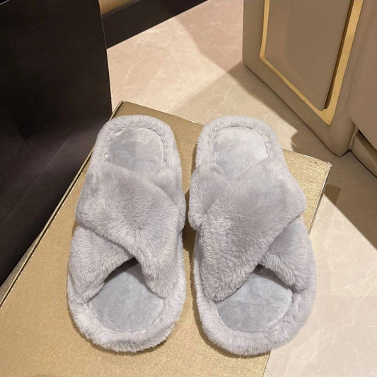 Cross fur slides-Grey