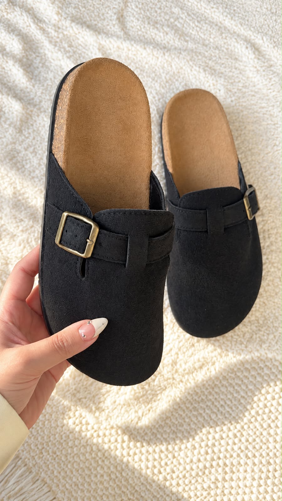 Suede velvet mules-Black