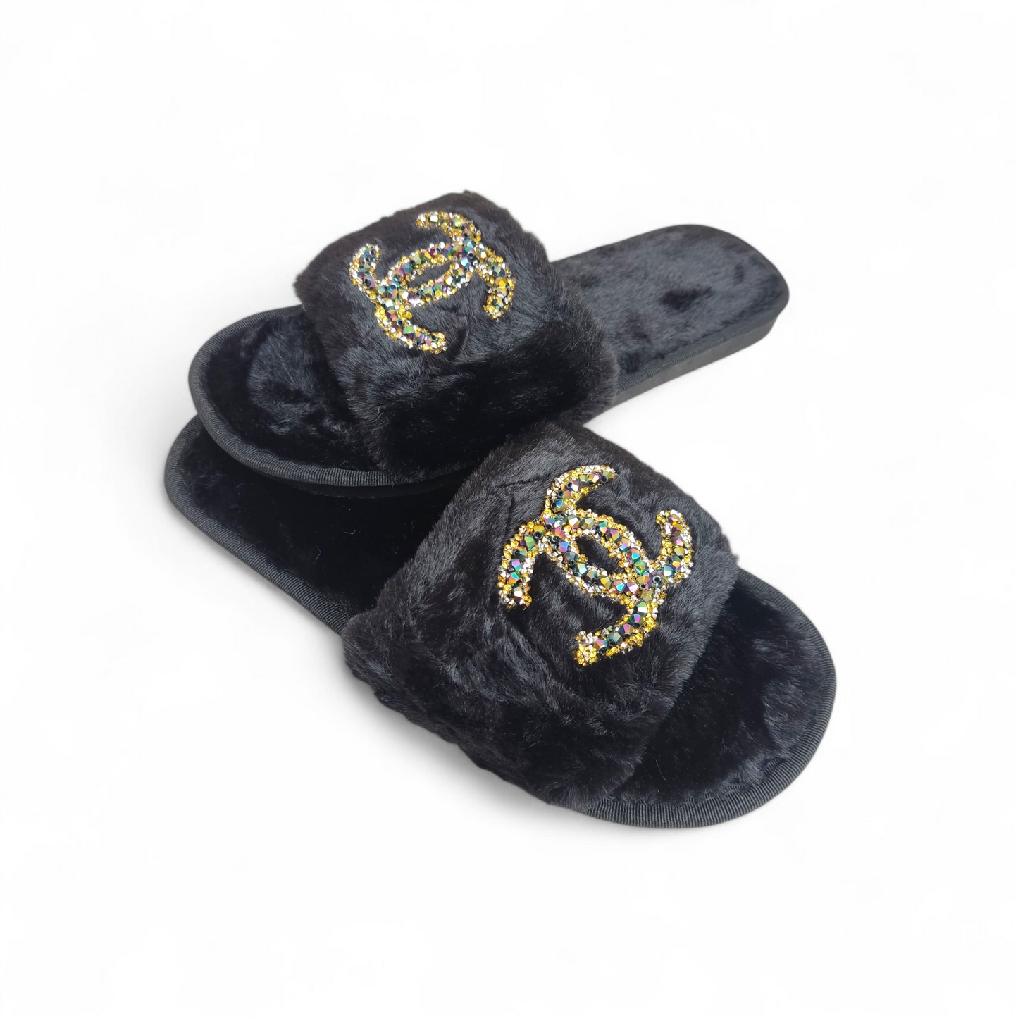Fancy fur slides-CN-Black