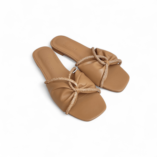 Fancy brown leather flat