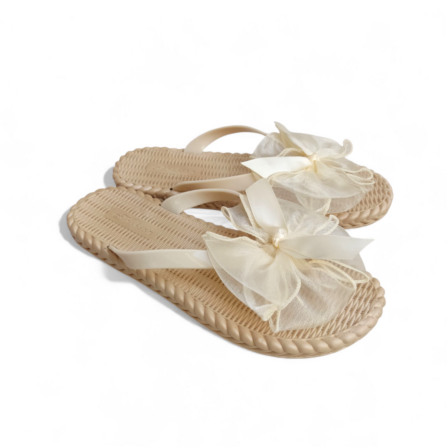 Silk Bow Flipflops-off white