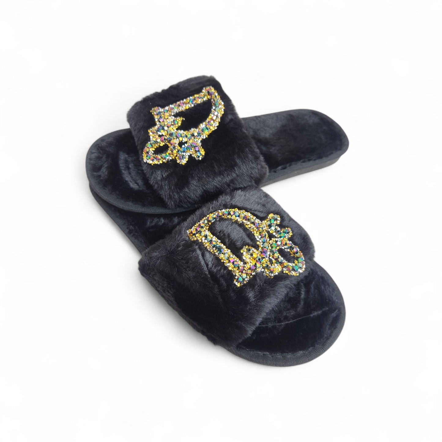 Fancy fur slides-DR-Black