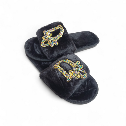 Fancy fur slides-DR-Black