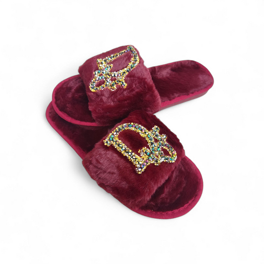 Fancy fur slides-DR-Maroon