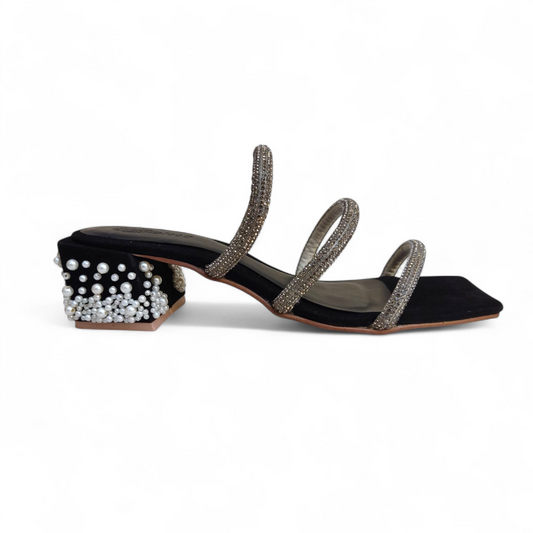 3 straps leather heel
