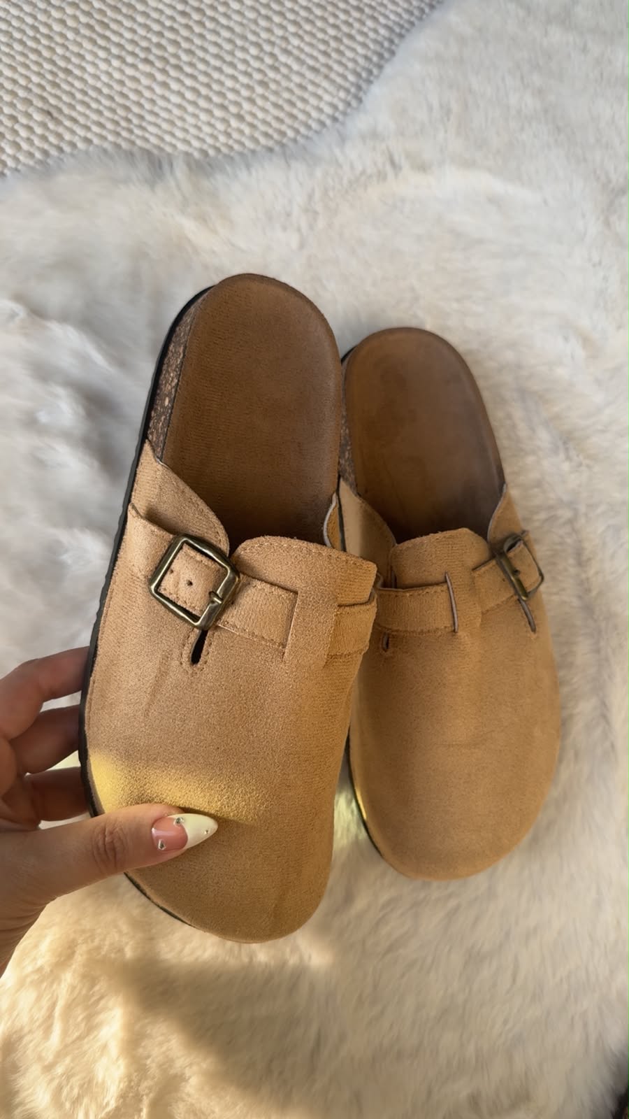 Suede velvet mules-Khaki