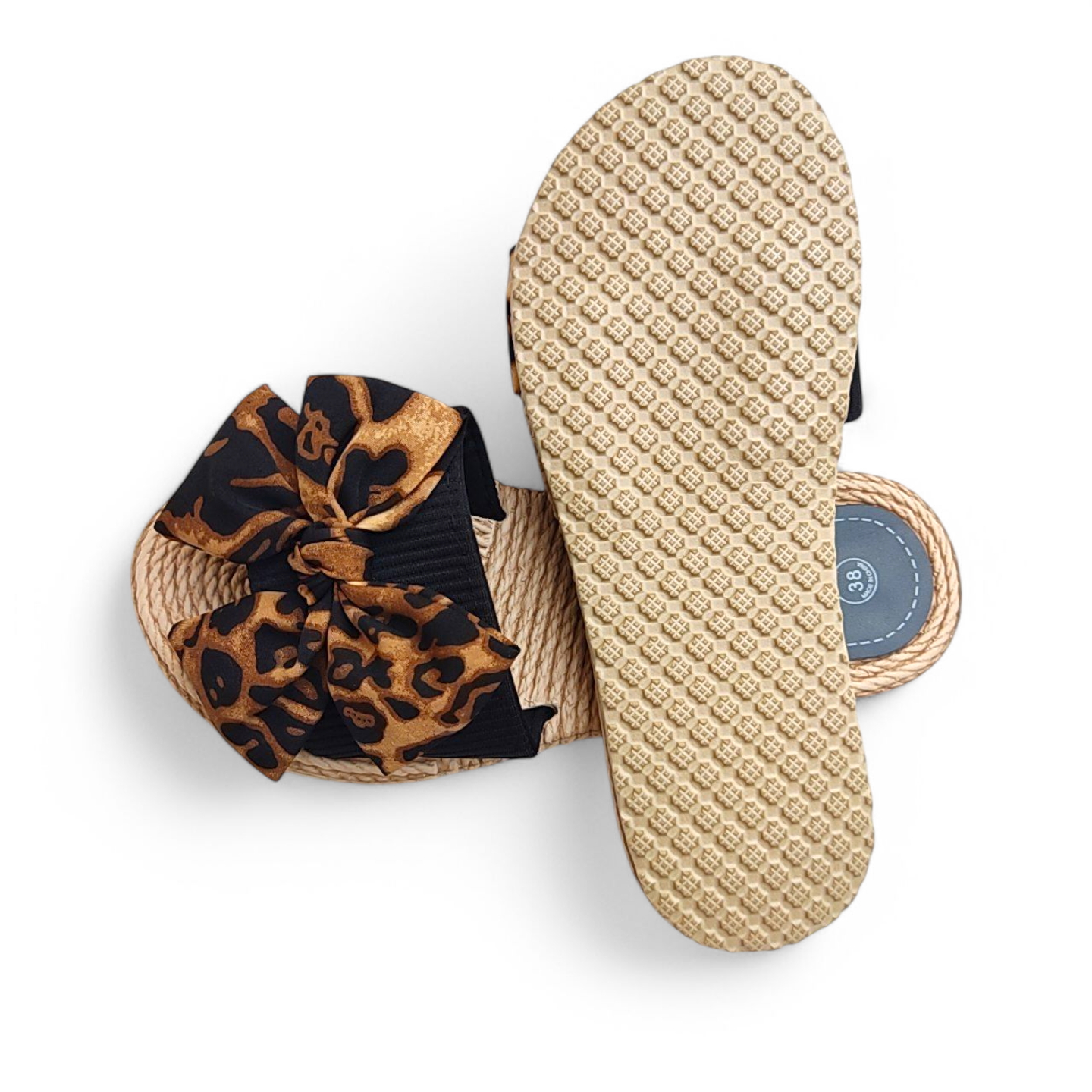 Leopard bow slippers