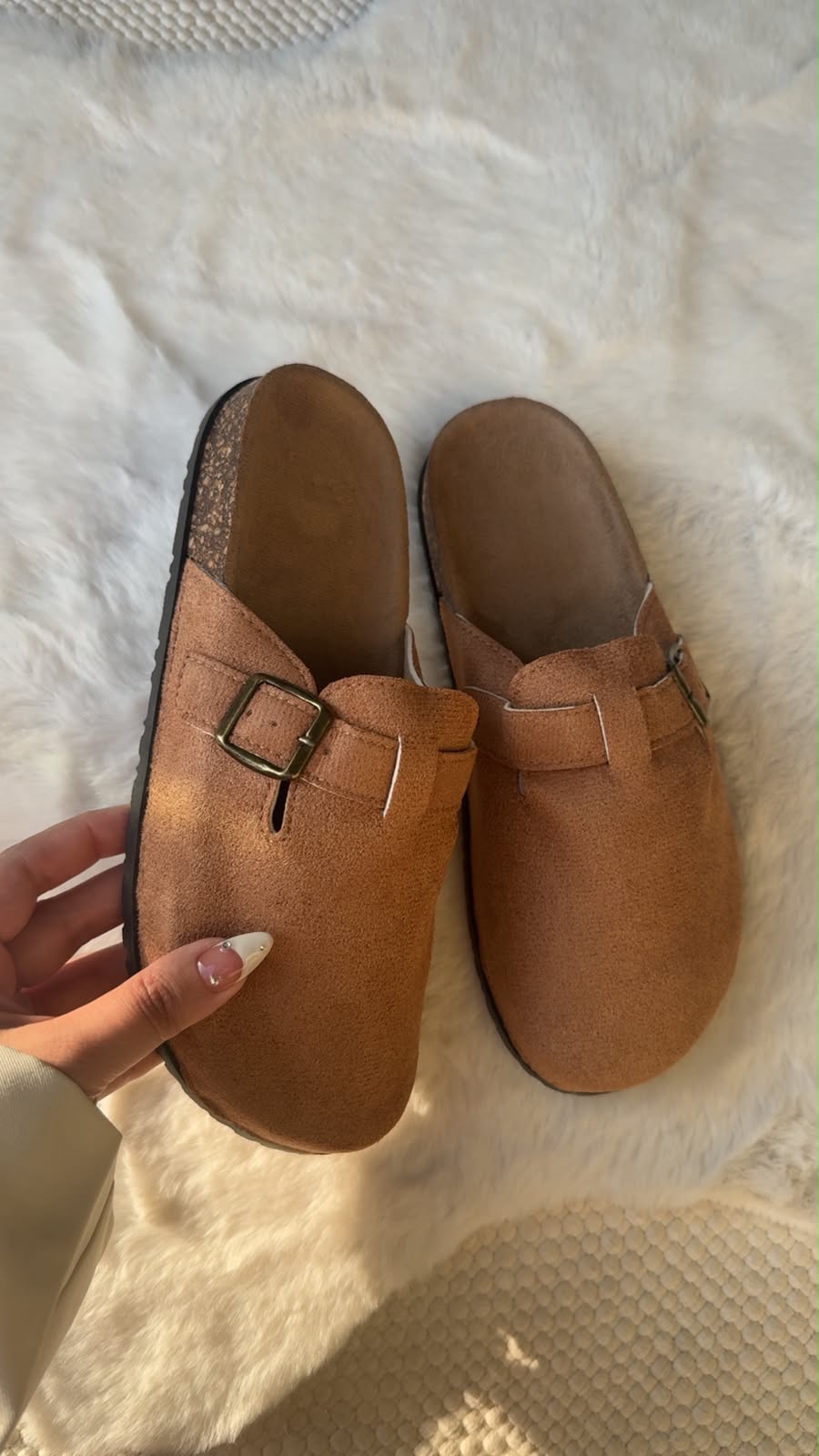 Suede velvet mules-Brown