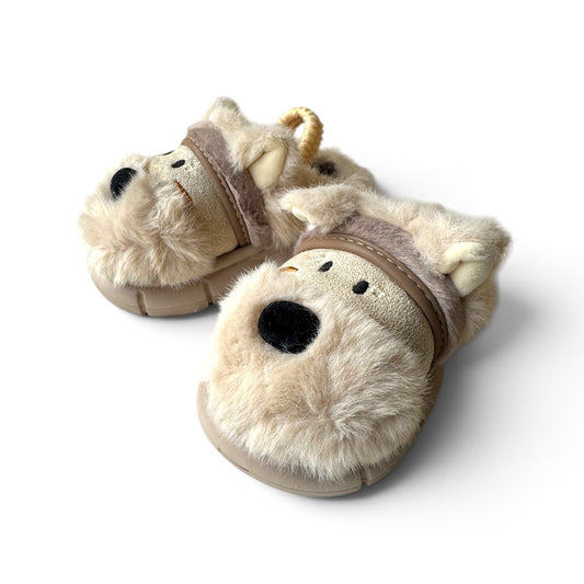 Kids puppy fur mules-Fawn