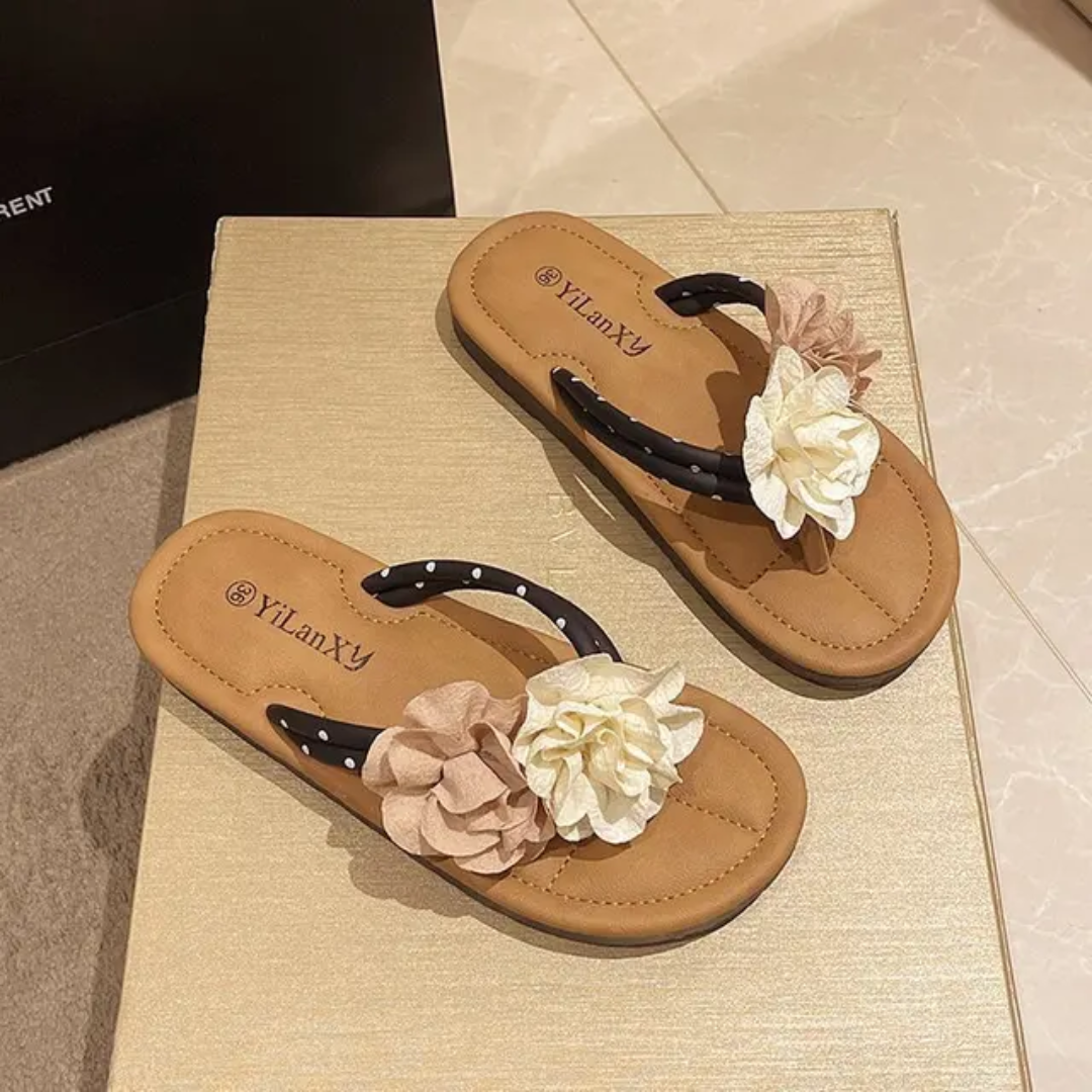 Flowers flipflops-Black strap