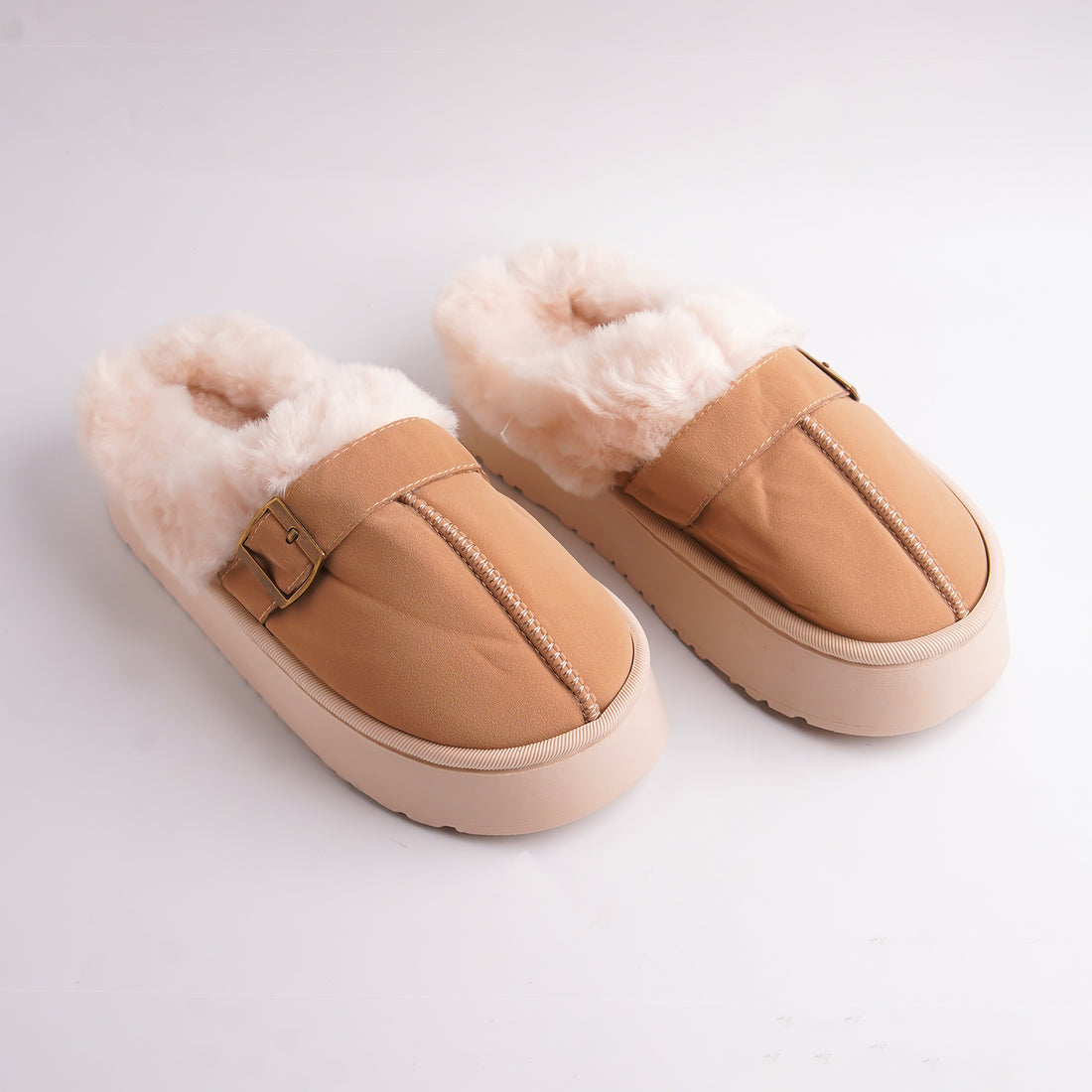 Belt Fur mules-Beige