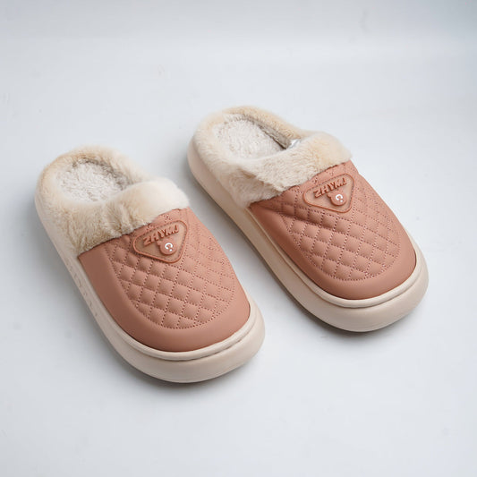 Textured Fur mules-Pink