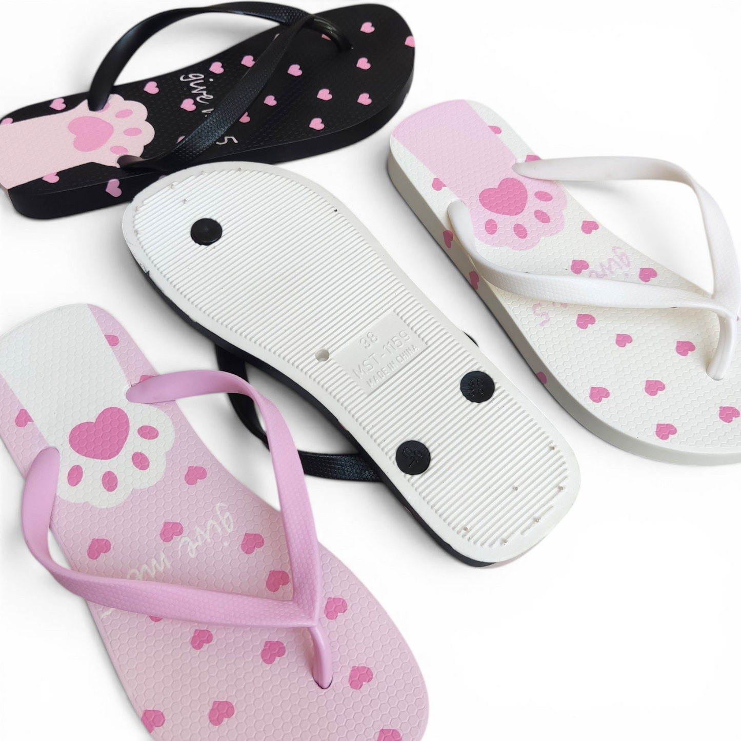 Kitty hearts Flipflops-Black