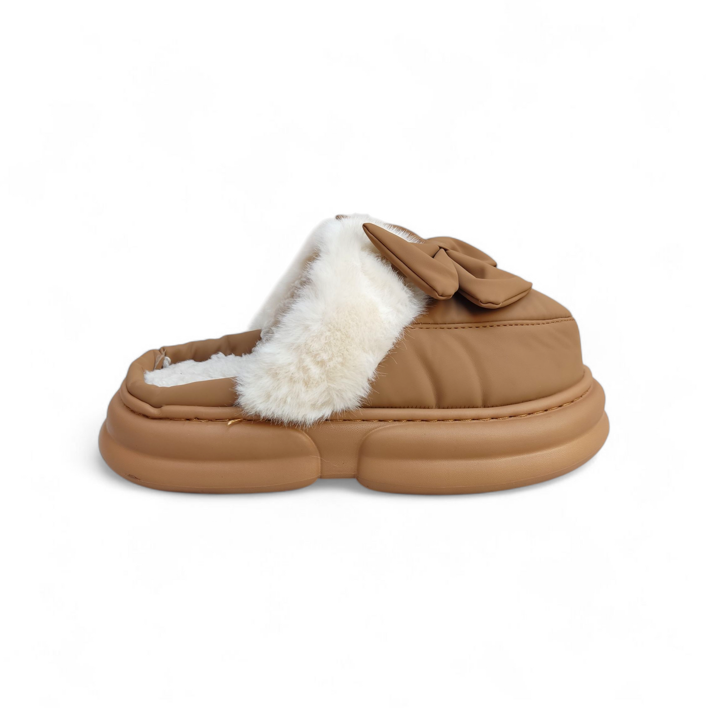 Leather tie fur mules-Brown