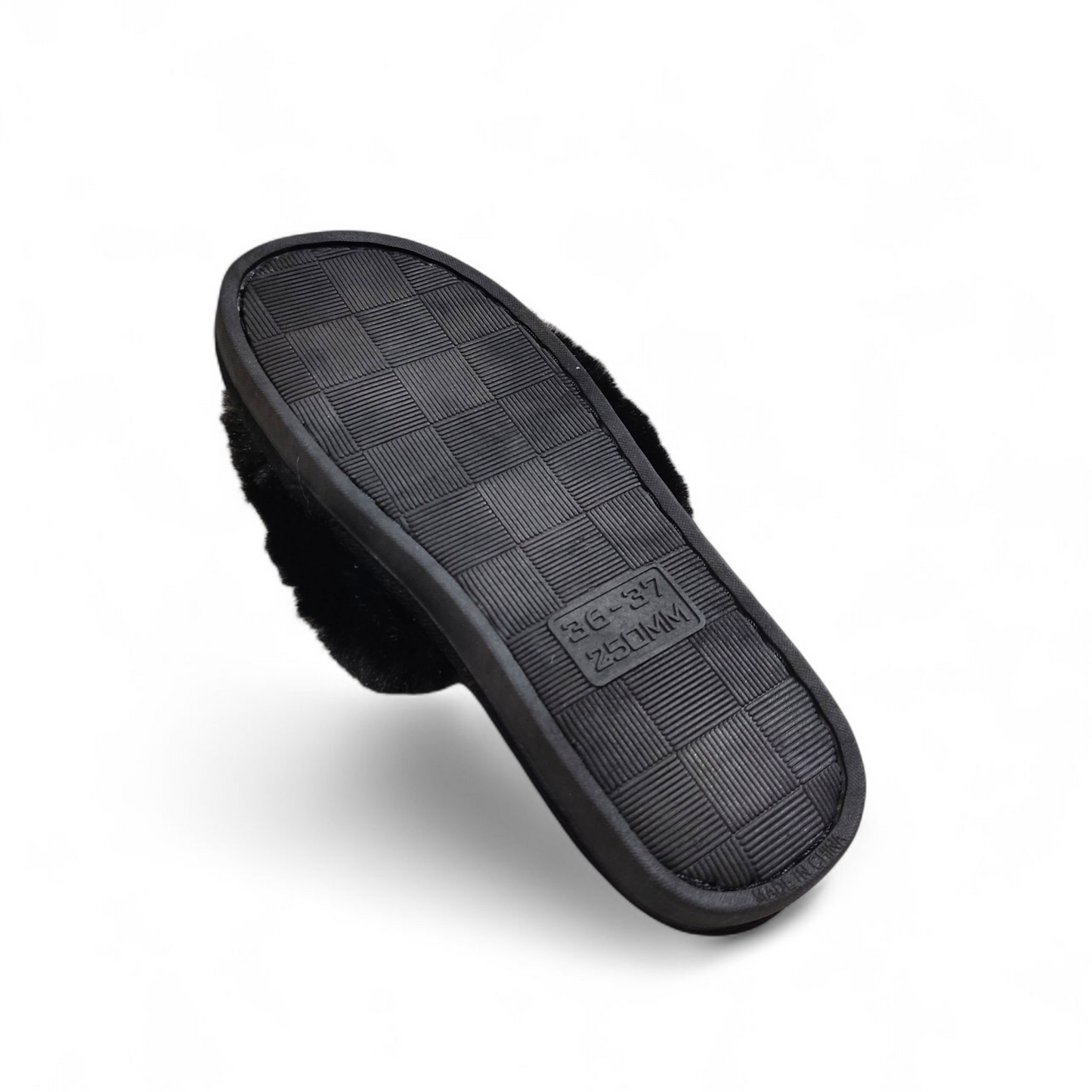 Pearls tie fur slides-Black