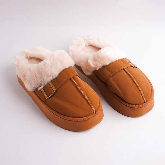 Belt Fur mules-Brown