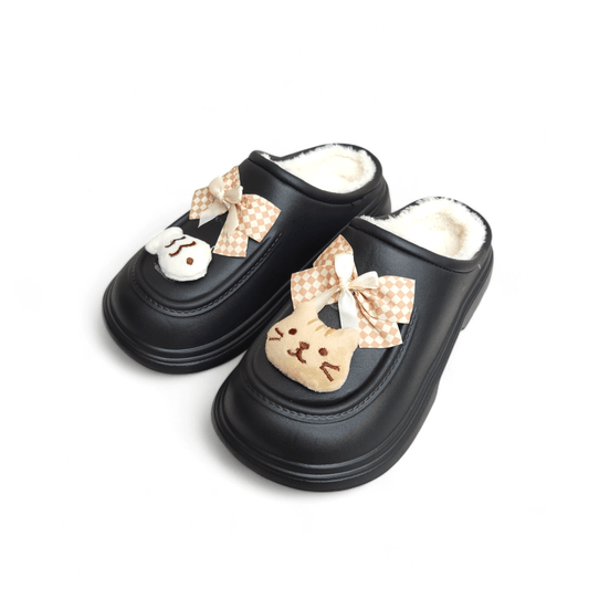 Kitty tie fur mules