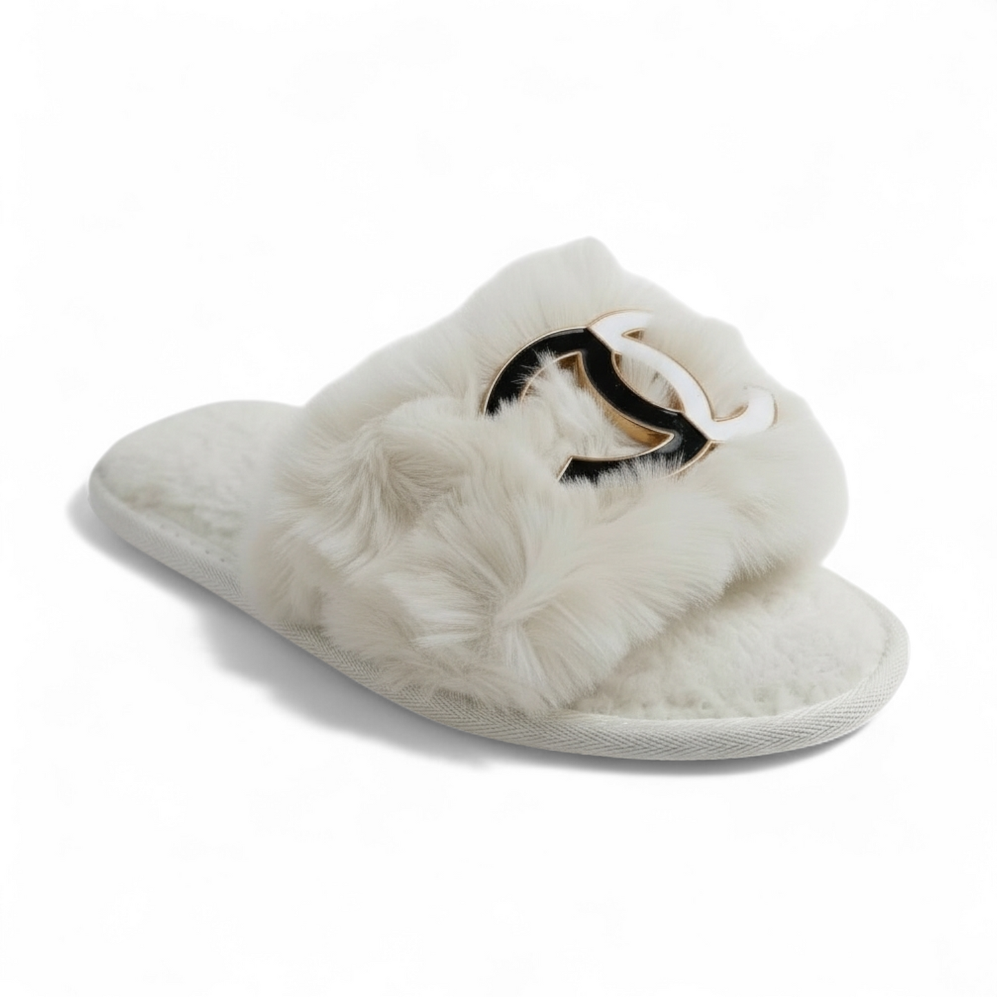 Plain fur slippers-CN-White