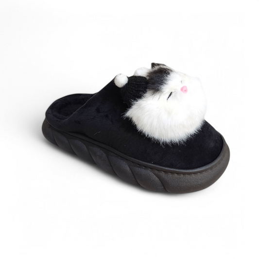 Kitty fur mules-Black