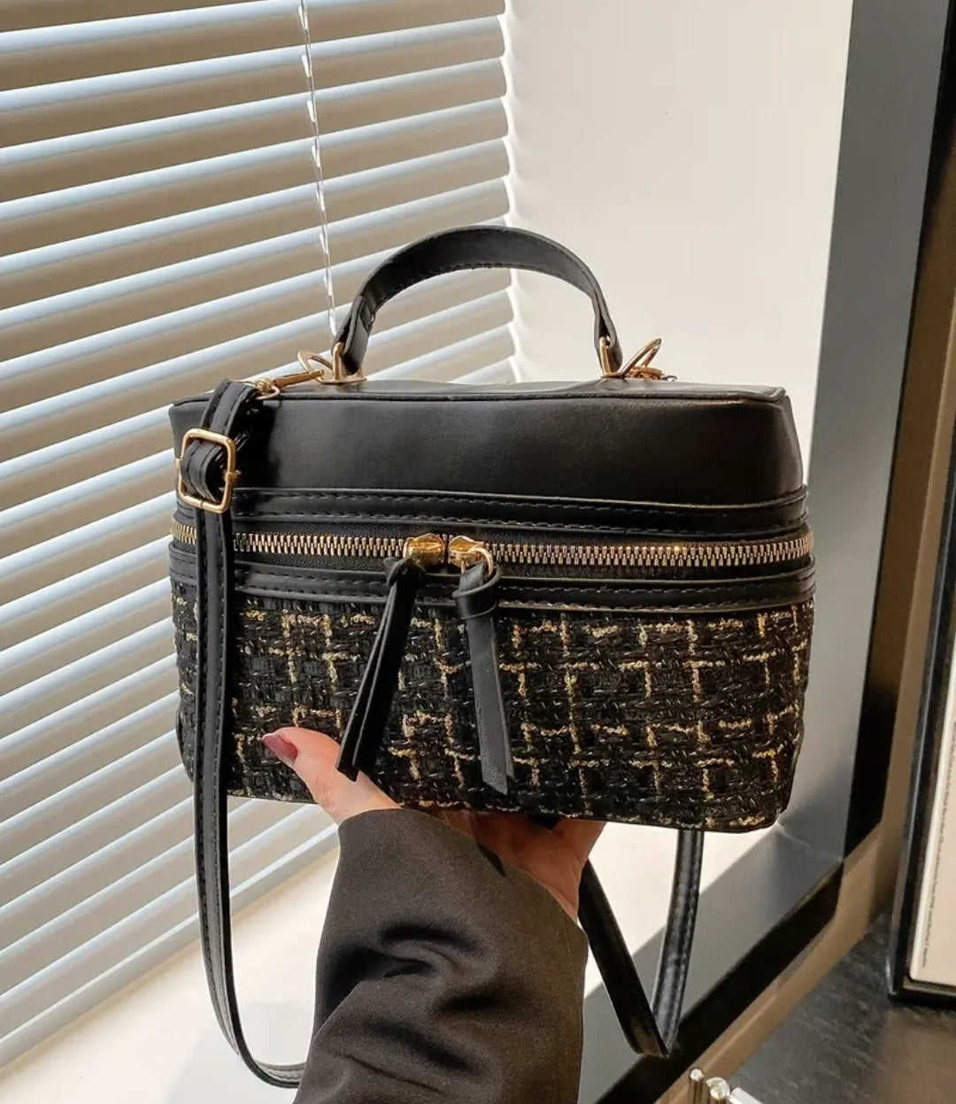 Tweed box cross body bag