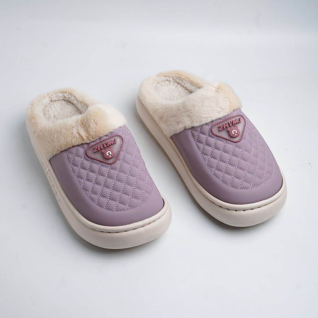 Textured Fur mules-Purple