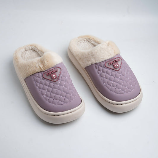 Textured Fur mules-Purple