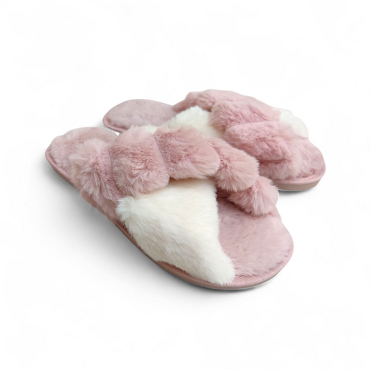 Cross fur slippers-Pink