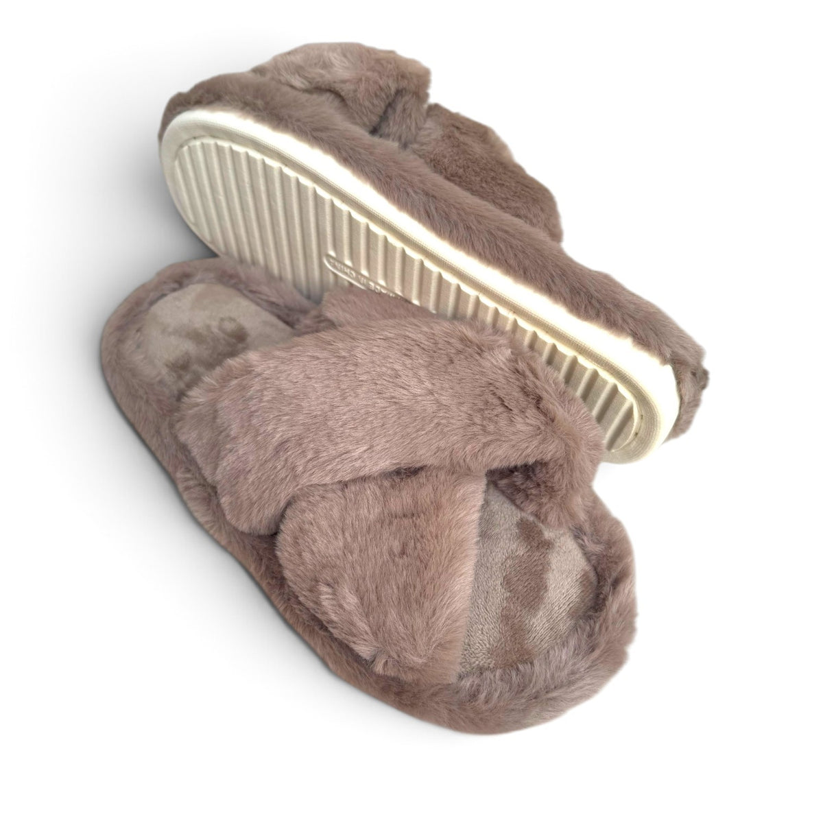 Cross fur slides-Brown