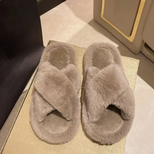 Cross fur slides-Brown