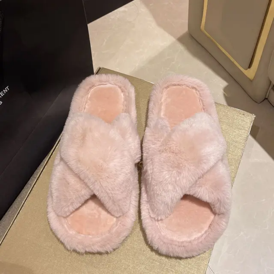 Cross fur slides-Pink