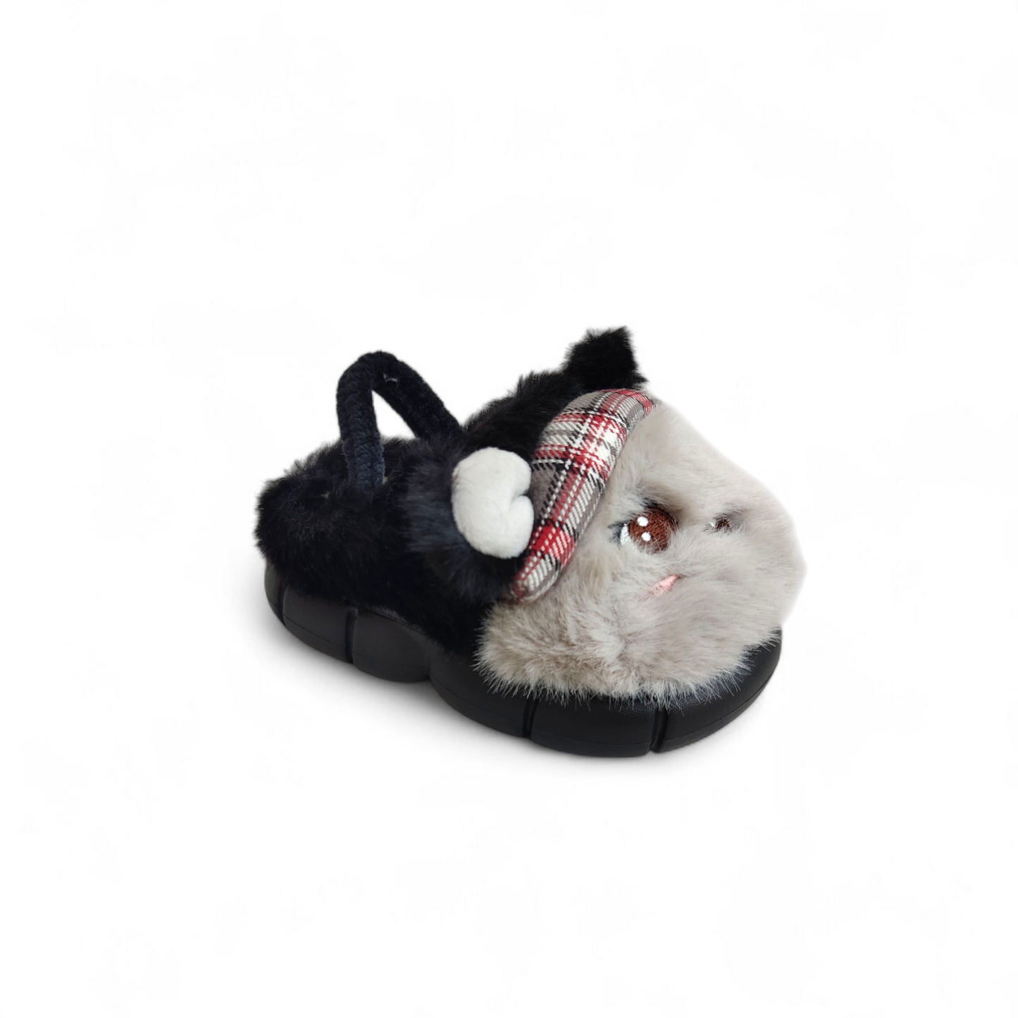 Kids fur mules-Black-with strap