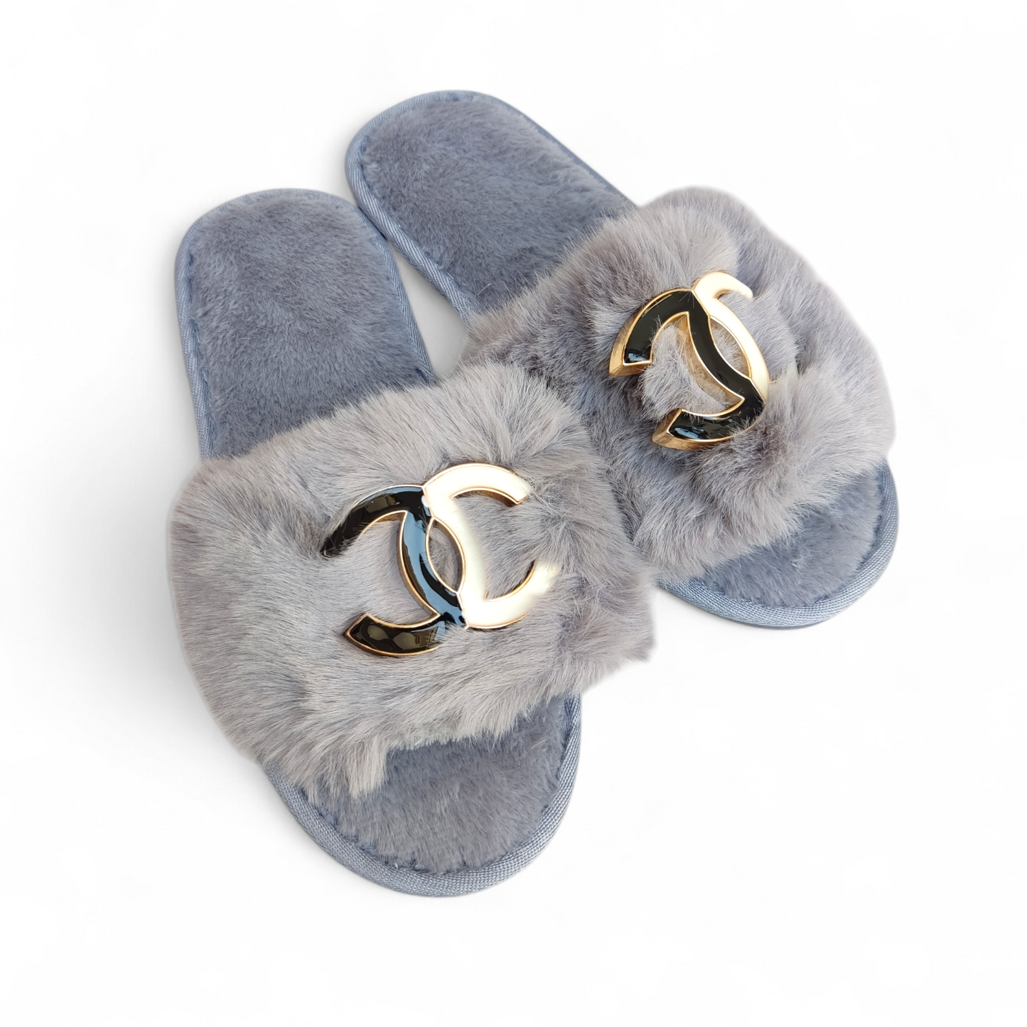 Plain fur slippers-CN-Grey