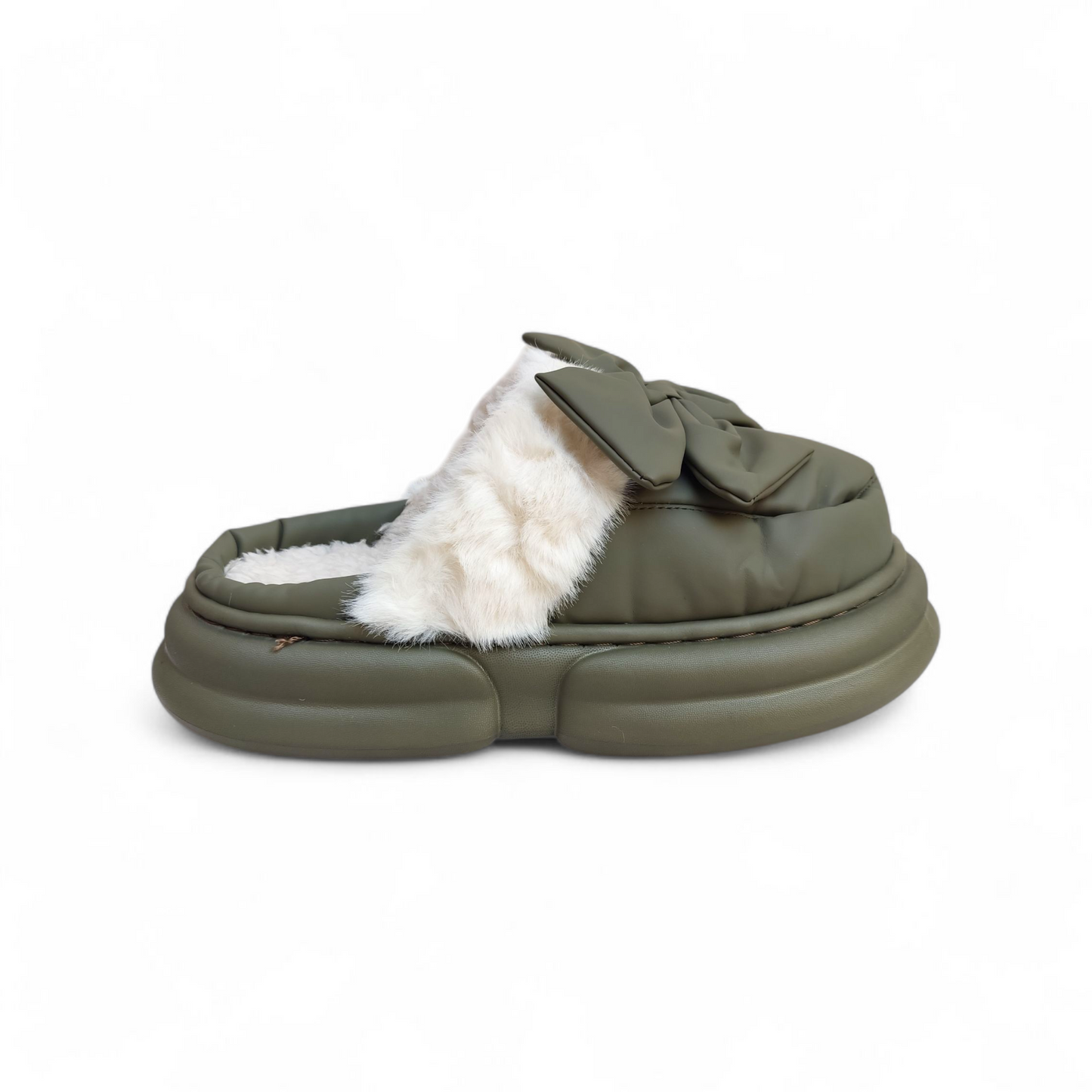Leather tie fur mules-Green