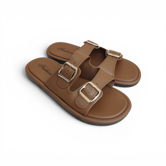 Double strap slippers-Brown