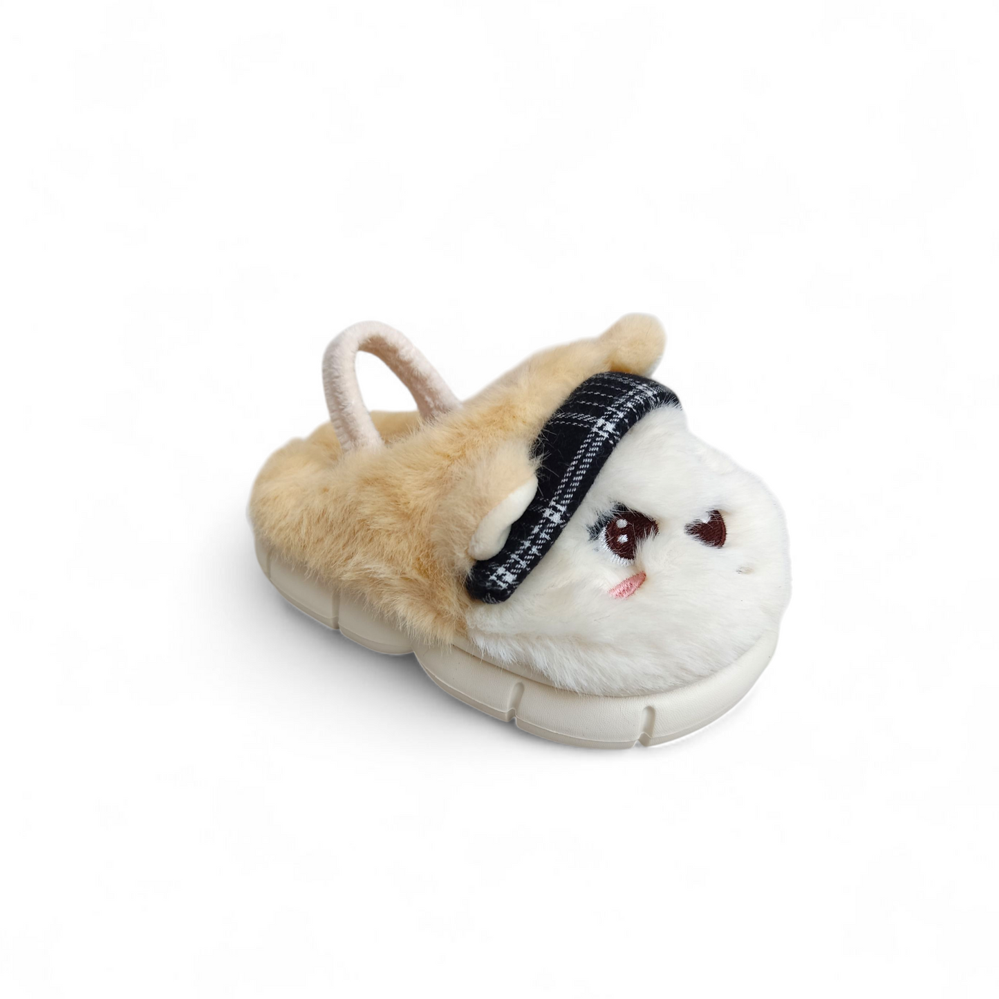 Kids fur mules-Beige-with strap