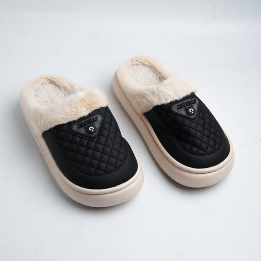 Textured Fur mules-Black