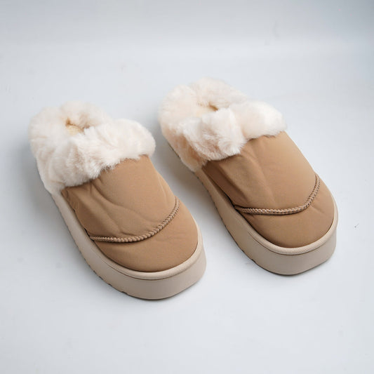 Lined Fur mules-Beige
