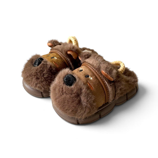 Kids puppy fur mules-Brown