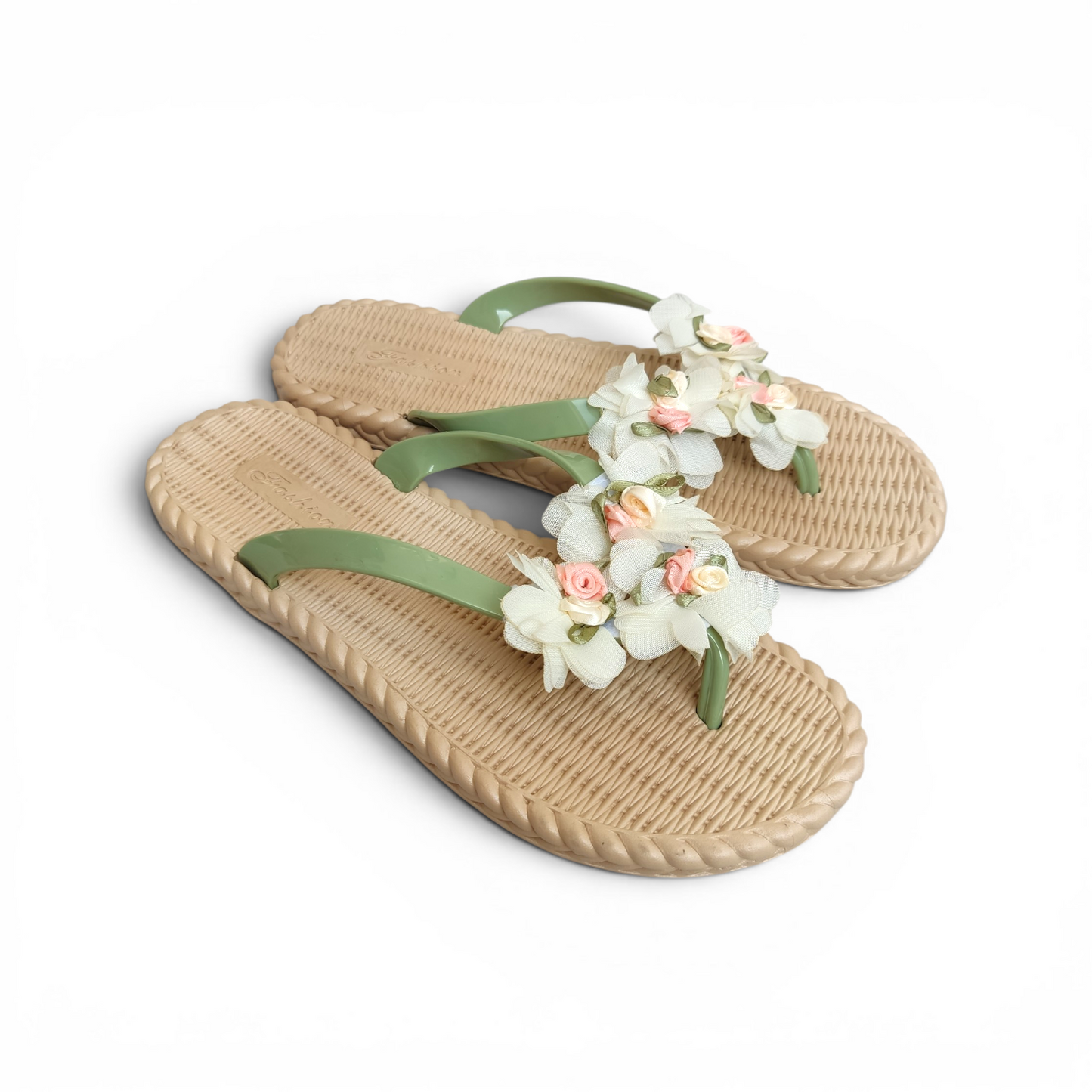 Flowers strap Flipflops-Green