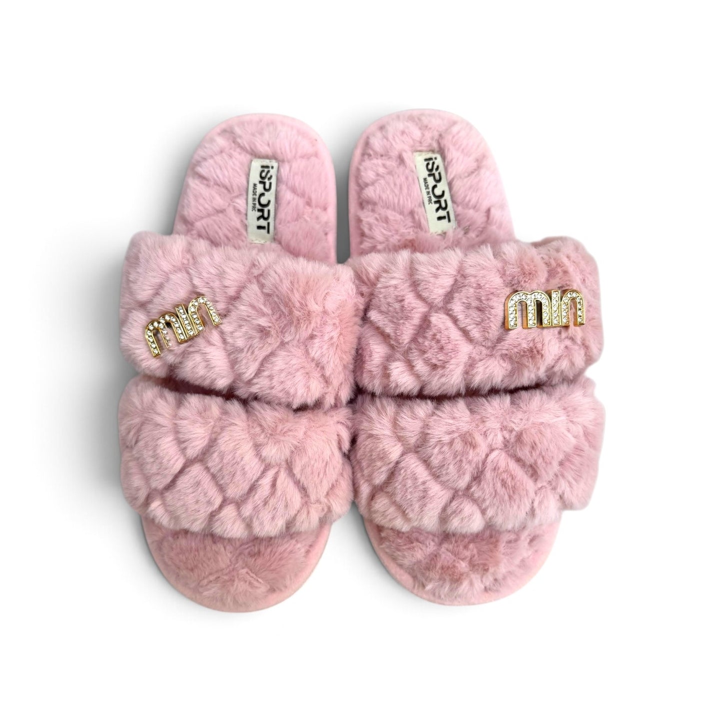 Double strap fluffy slides-pink