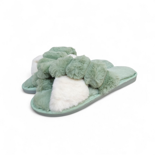 Cross fur slippers-Green