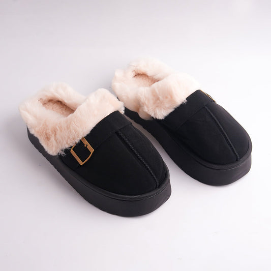 Belt Fur mules-black