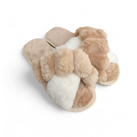 Cross fur slippers-Brown