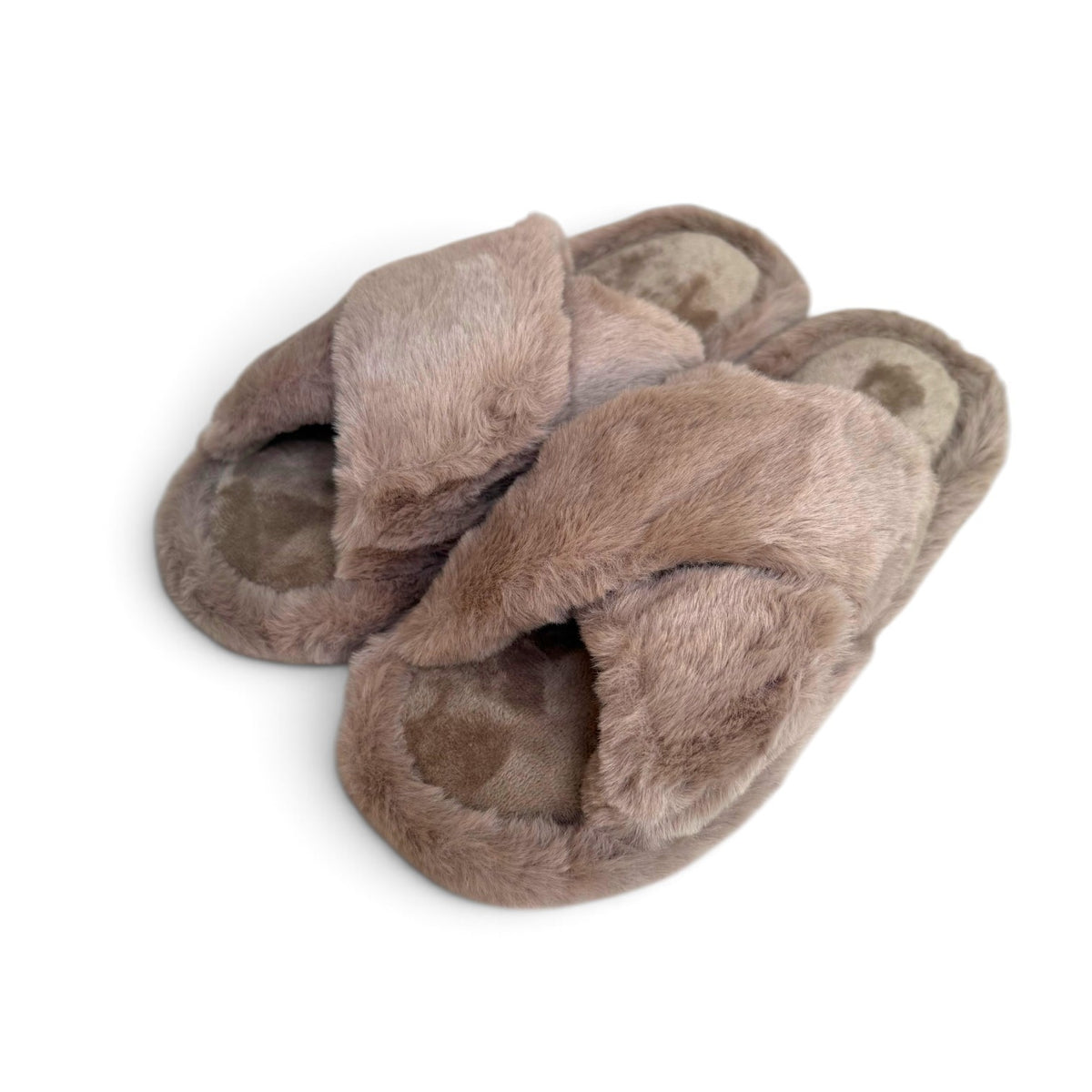 Cross fur slides-Brown