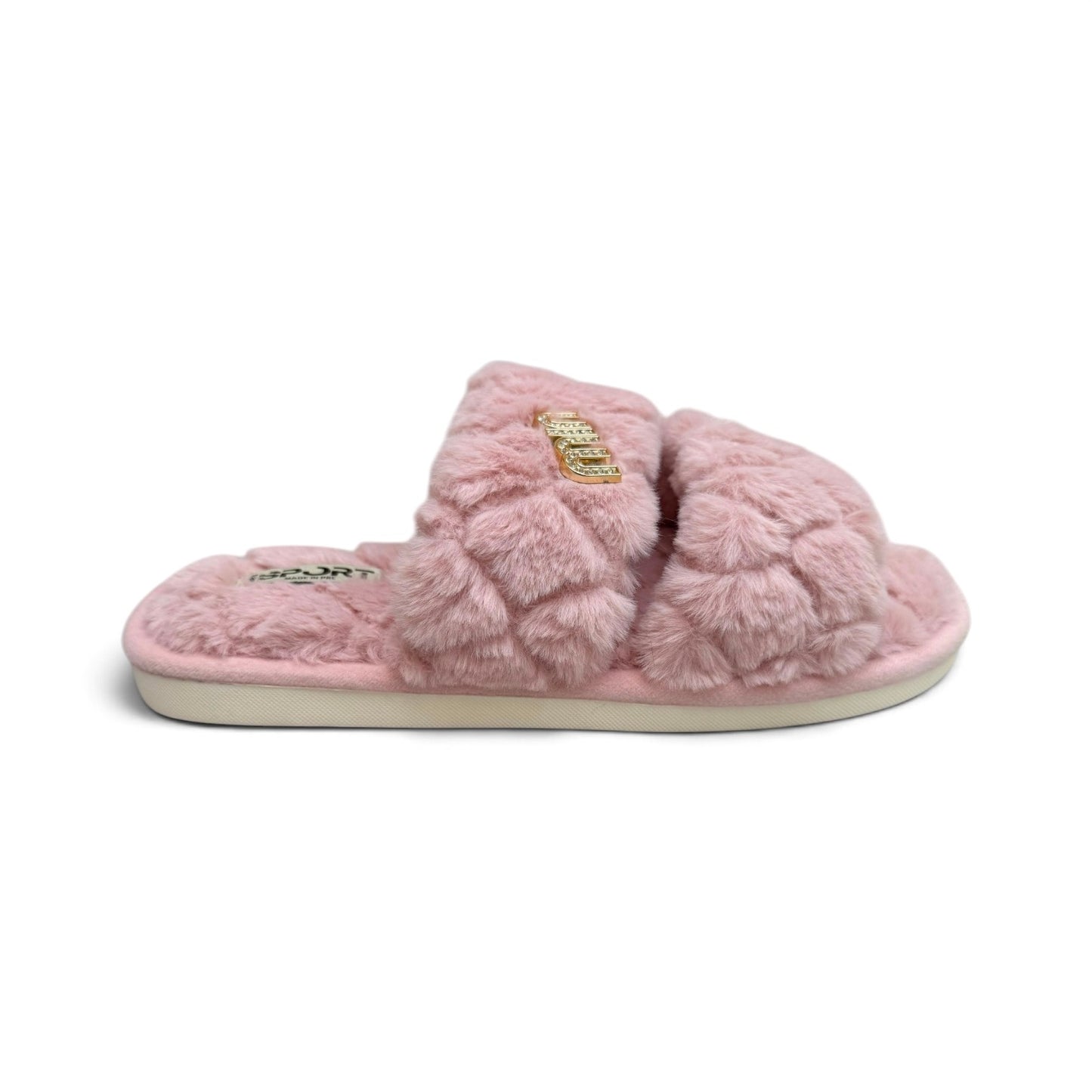 Double strap fluffy slides-pink