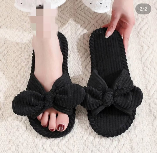 Tie carpet slippers-Black
