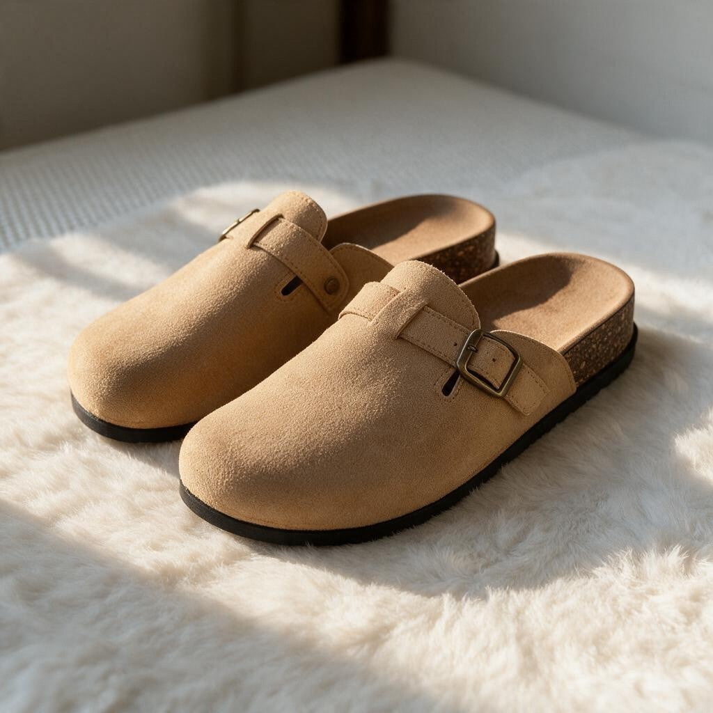 Suede velvet mules-Khaki