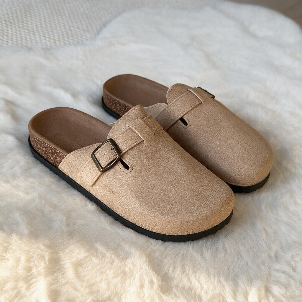 Suede velvet mules-Beige
