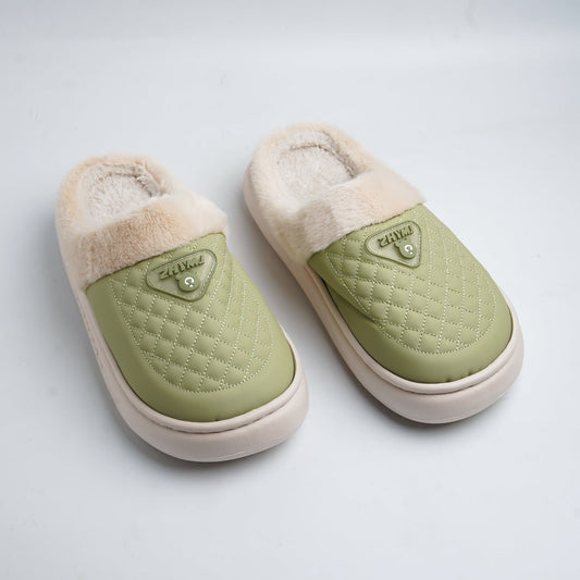 Textured Fur mules-Green