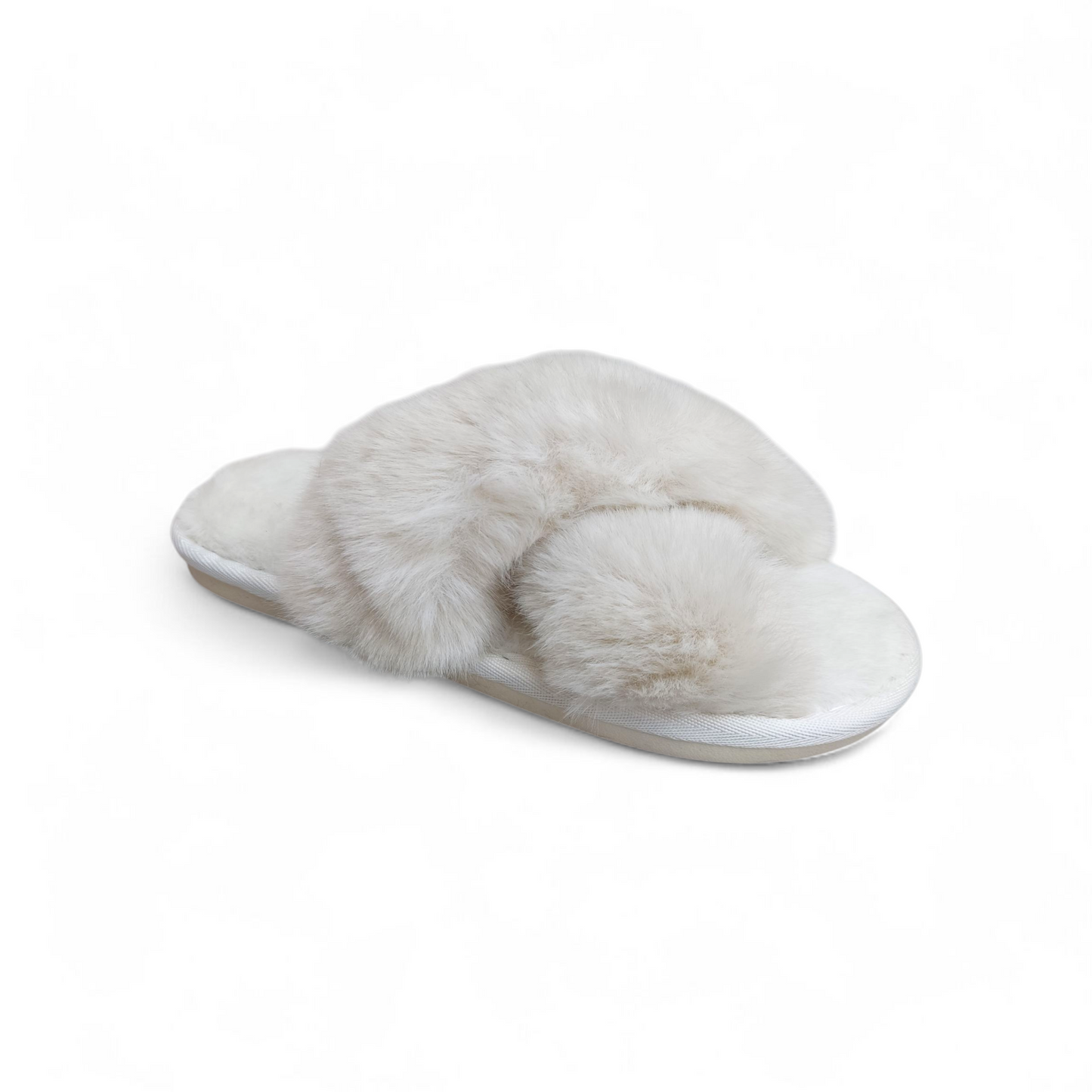 Cross fur slippers-White